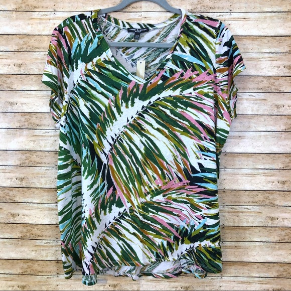 Cable & Gauge Tops - Cable & Gauge linen blend palm print t-shirt 0298